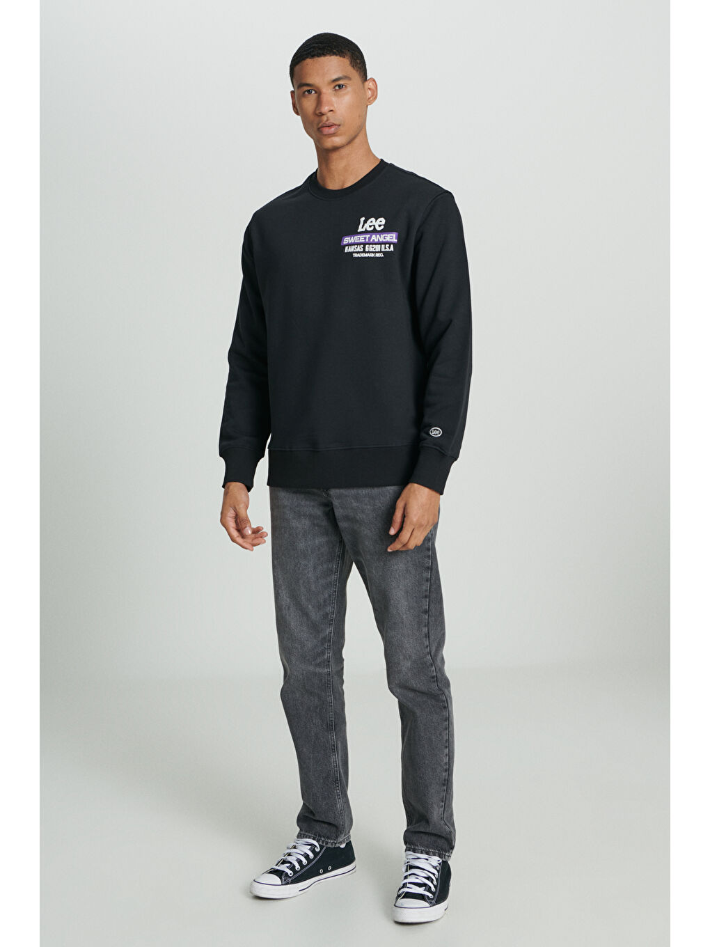 Regular Fit Bisiklet Yaka Şardonlu Siyah Sweatshirt-4