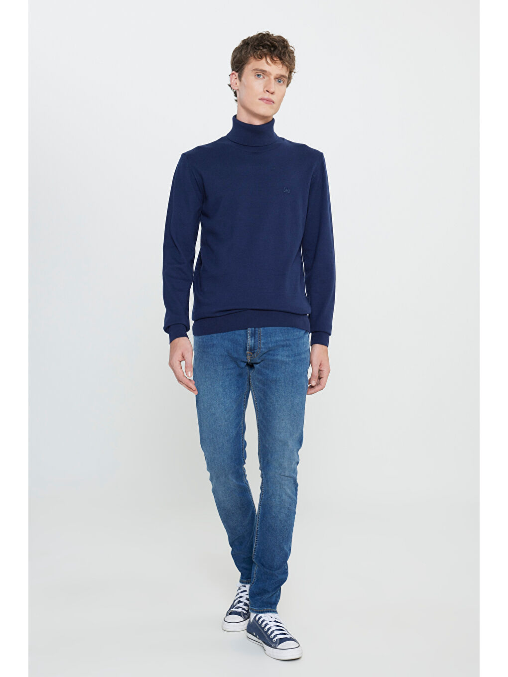 Regular Fit Normal Kesim %100 Pamuk Balıkçı Yaka Lacivert Tirko Kazak-2