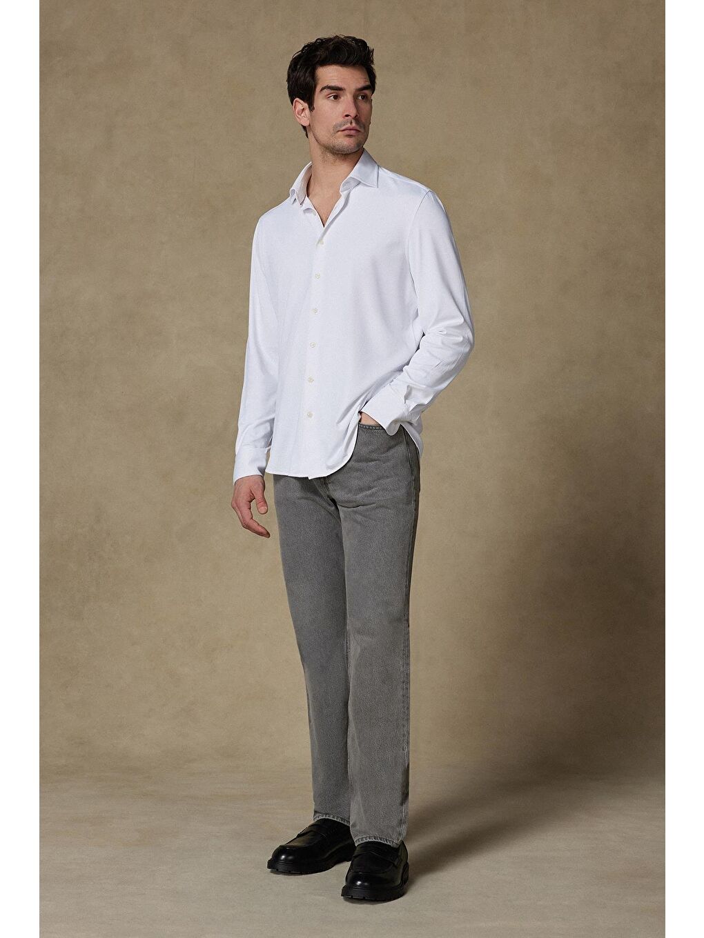 Rico Performans Polyamid Karışımlı Comfort Fit Beyaz Klasik Yaka Erkek Düz Gömlek-1