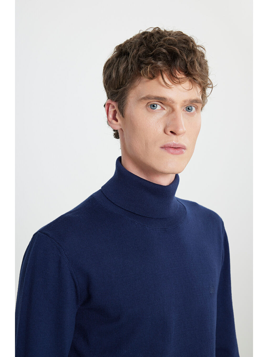 Regular Fit Normal Kesim %100 Pamuk Balıkçı Yaka Lacivert Tirko Kazak-3