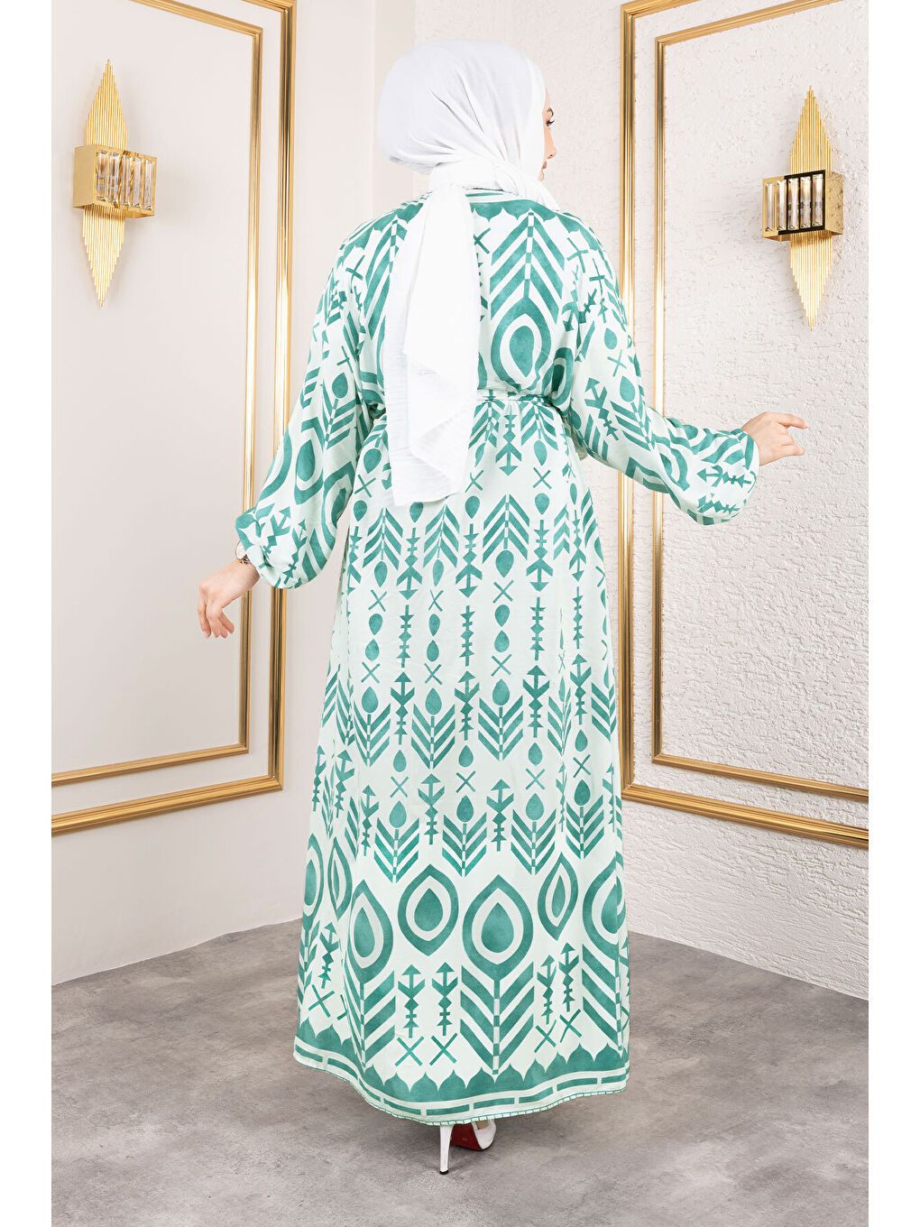 Damla Desenli Viskon Elbise TSD250140 Mint Yeşili-4