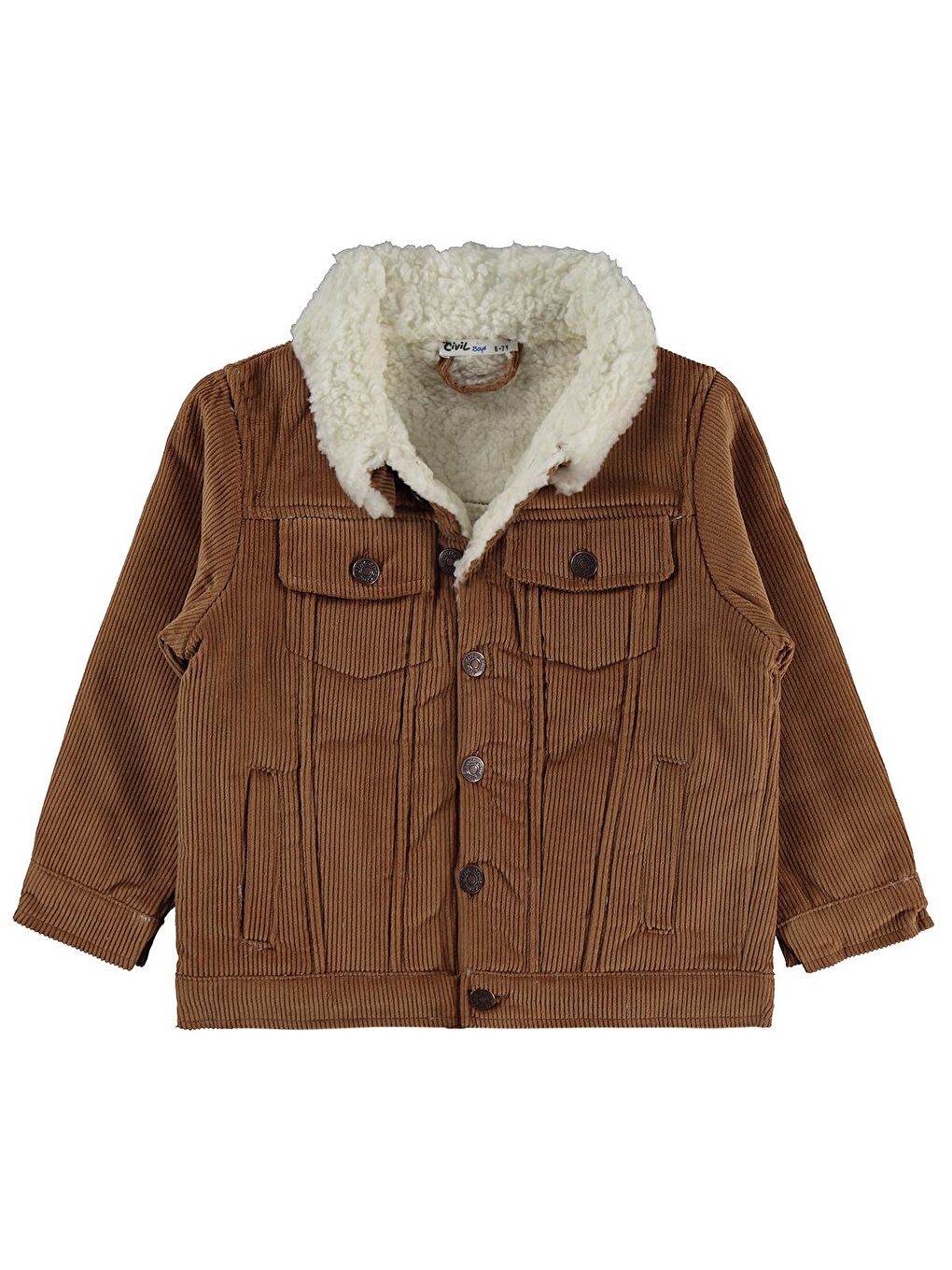 Kahverengi Boys İçi Polarlı Düğmeli Kadife 10-13 Yaş Ceket - Kahve 13-14 Yaş-2