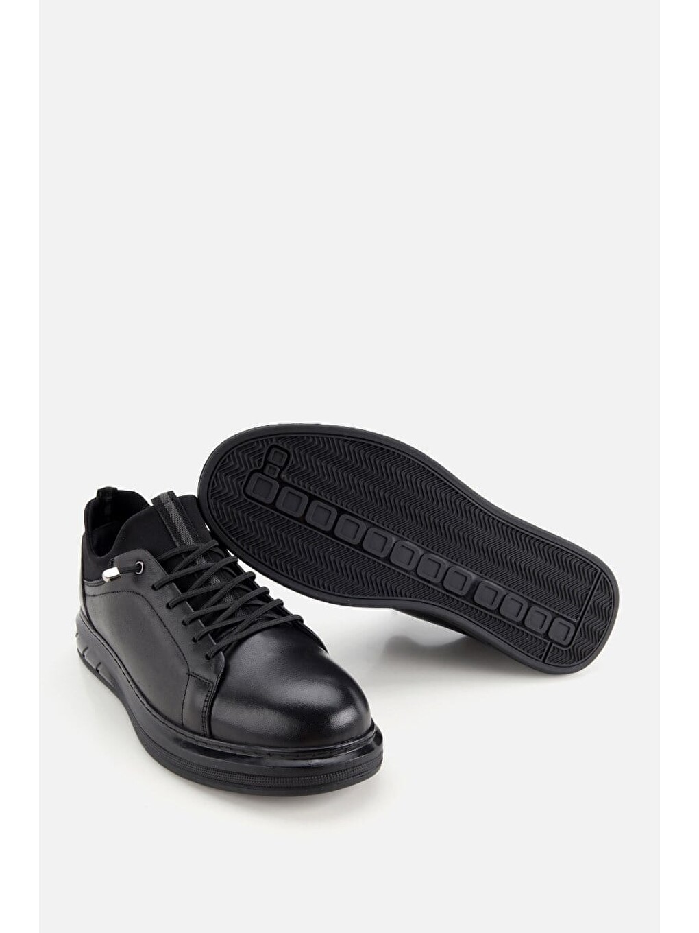 Erkek Siyah Deri Bağcıklı Sneaker-5