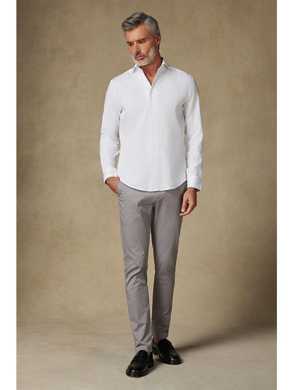 Antonio Armür Pamuklu Comfort Fit Beyaz Mostra Yaka Erkek Düz %100 Pamuk Gömlek-2