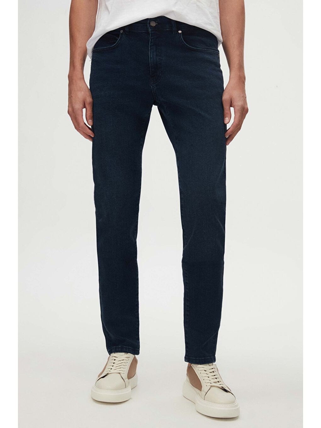 Slim Fit Lacivert Düz Jean Beş Cepli Elastanlı Yıkamalı Denim Pantolon