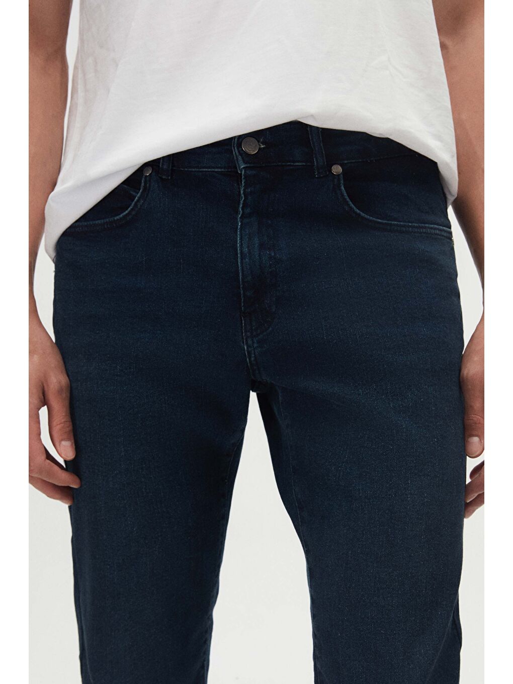 Slim Fit Lacivert Düz Jean Beş Cepli Elastanlı Yıkamalı Denim Pantolon-1