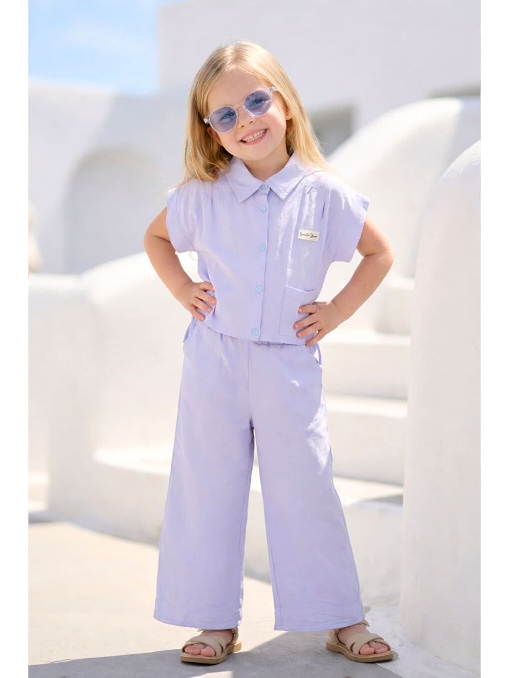 Kız Çocuk Gömlek Ve  Pantolon  İkili Takım - Mavi