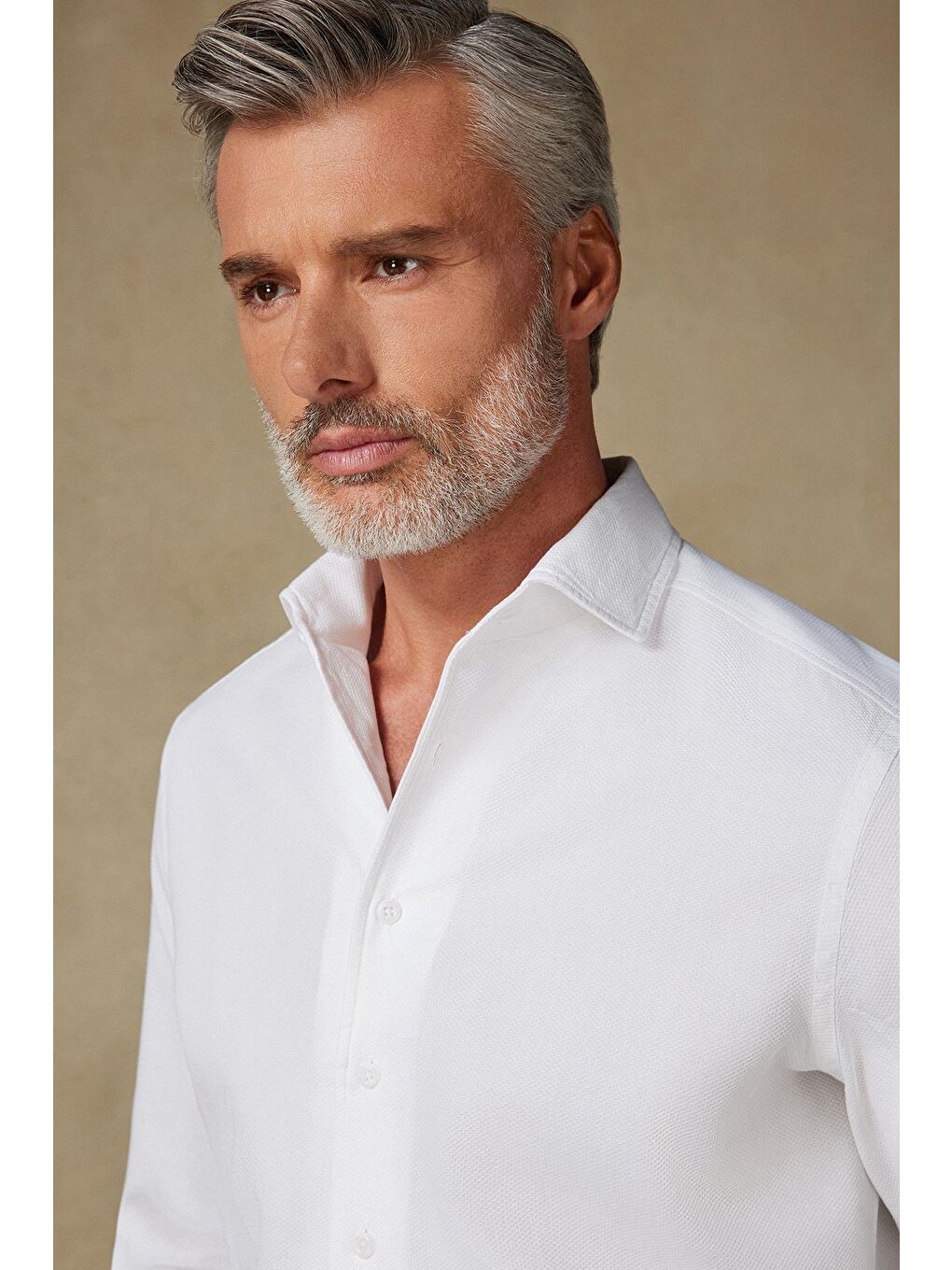 Antonio Armür Pamuklu Comfort Fit Beyaz Mostra Yaka Erkek Düz %100 Pamuk Gömlek-3
