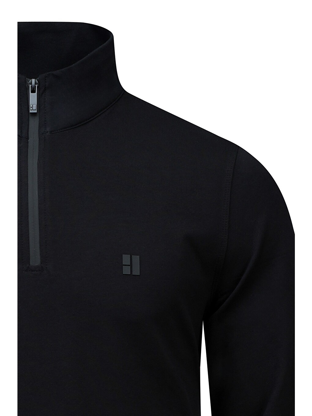 Siyah Regular Fit Yarım Balıkçı Yaka Fermuarlı Sweatshirt-1