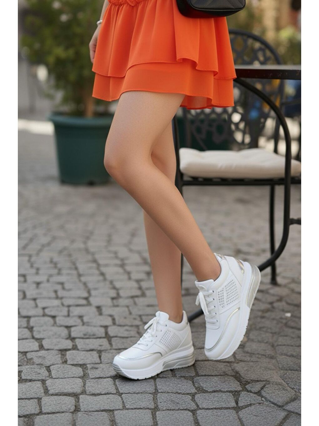Kadın Rowan Gizli Topuk Yüksek Taban Beyaz Spor Ayakkabı-1