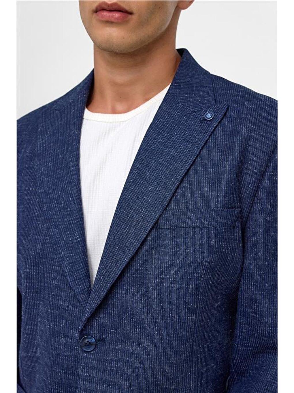 Lacivert Regular Desenli Sivri Yaka 4 Drop Ceket-3