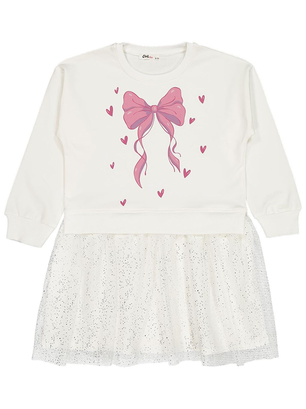 Girls Fiyonk Baskılı 6-9 Yaş Elbise - Ekru 9-10 Yaş