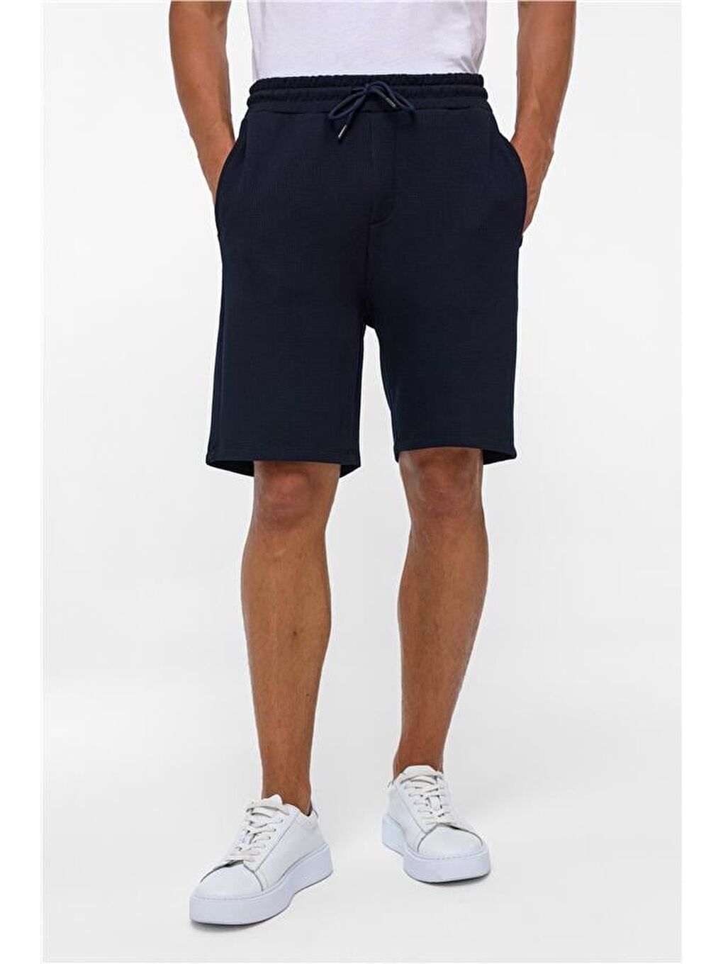 Lacivert Regular Armürlü Örme Şort-1