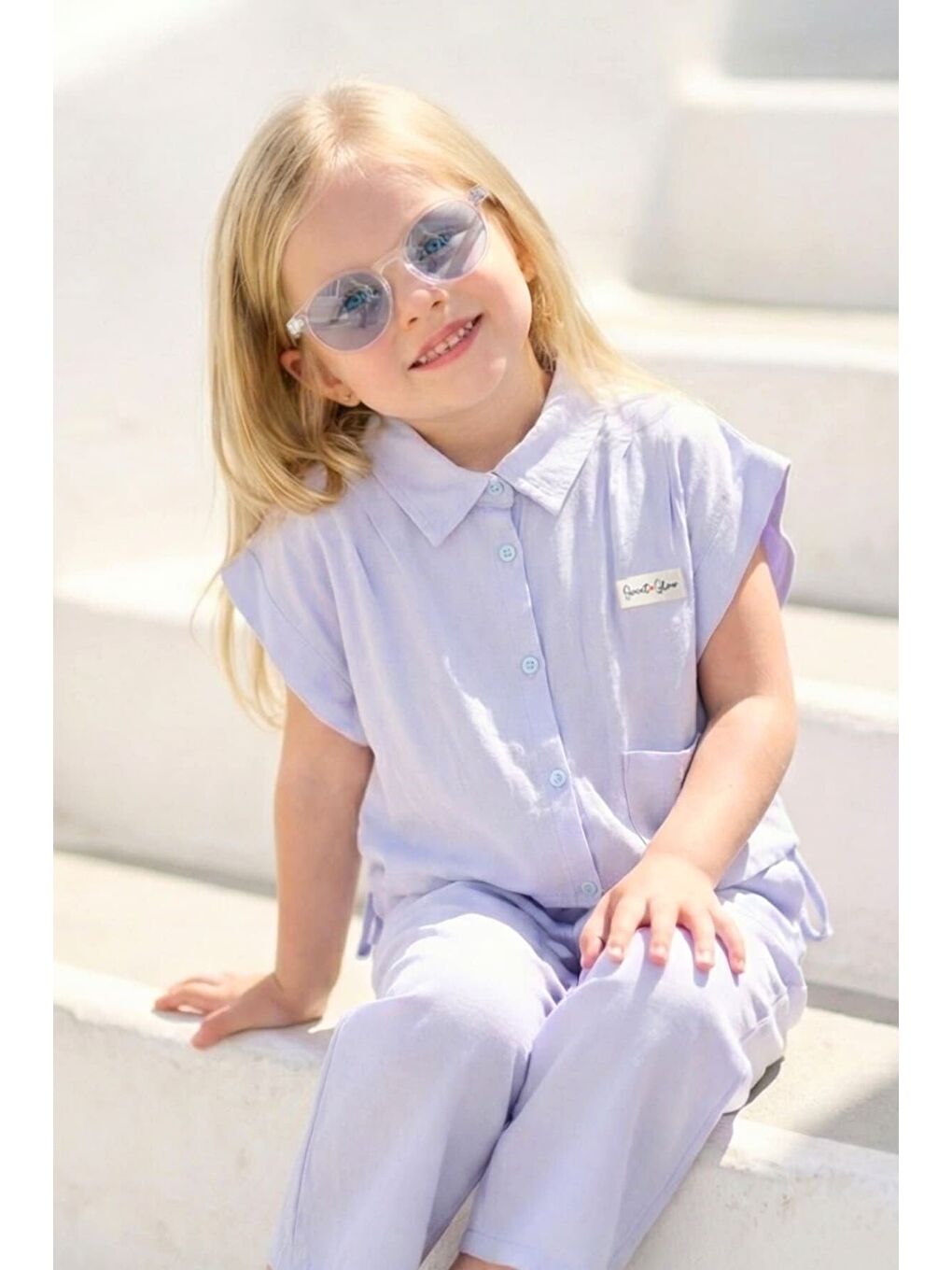 Kız Çocuk Gömlek Ve  Pantolon  İkili Takım - Mavi-2