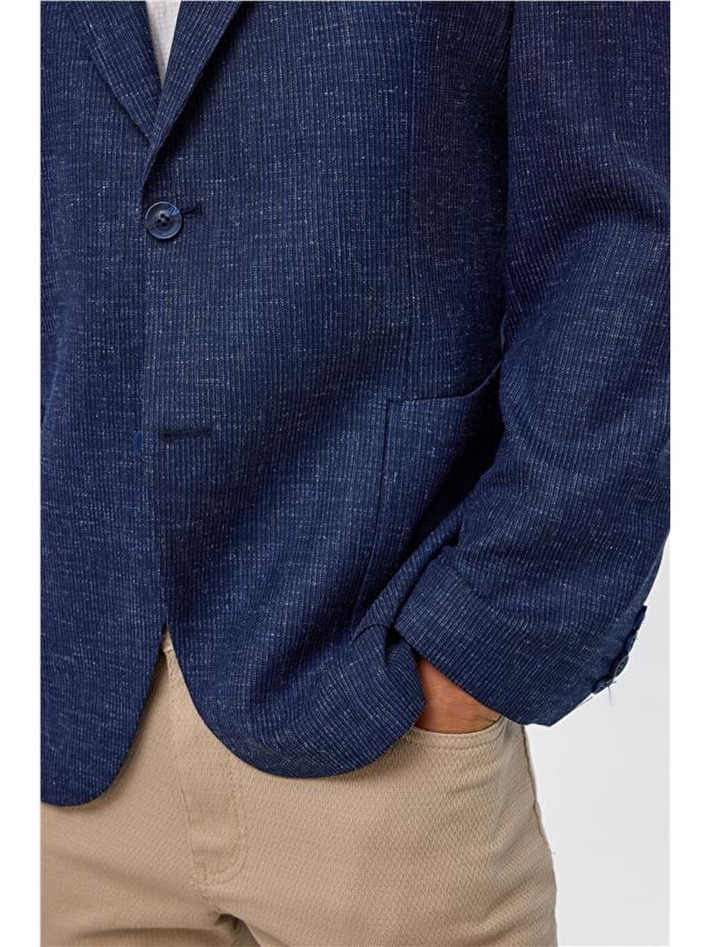 Lacivert Regular Desenli Sivri Yaka 4 Drop Ceket-4