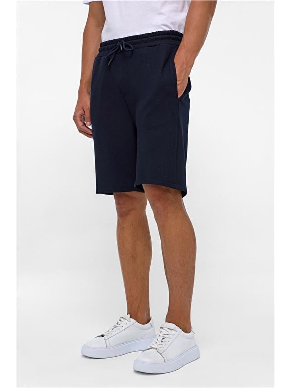 Lacivert Regular Armürlü Örme Şort-2