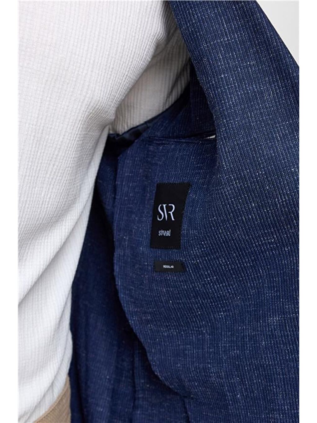 Lacivert Regular Desenli Sivri Yaka 4 Drop Ceket-5