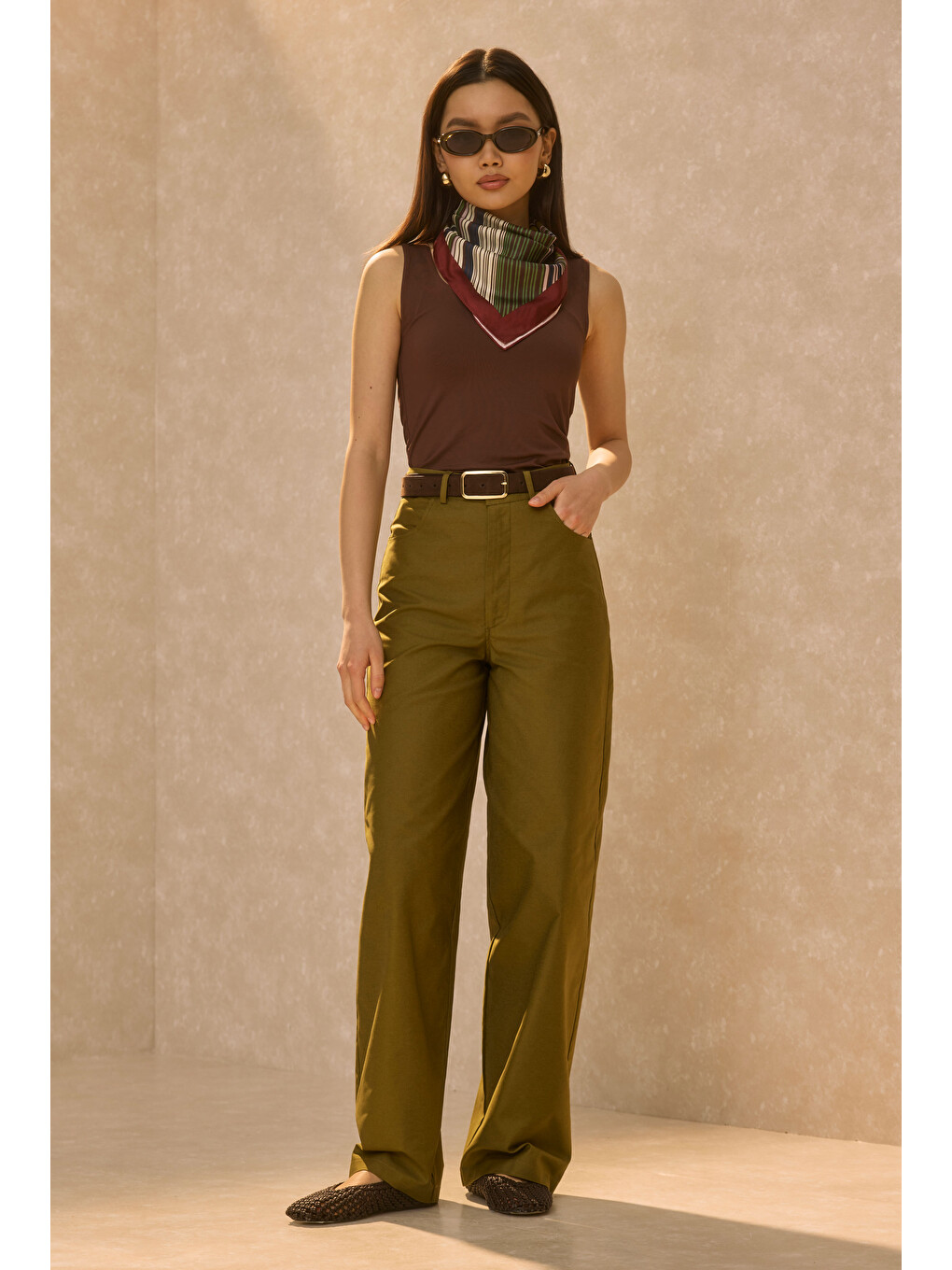Gabardin Barrel Pantolon Yağ Yeşili-1