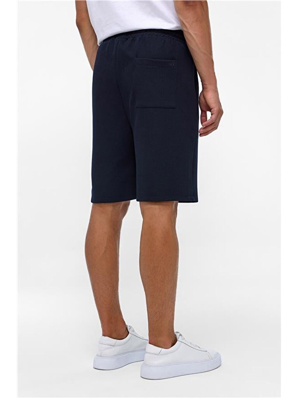 Lacivert Regular Armürlü Örme Şort-4