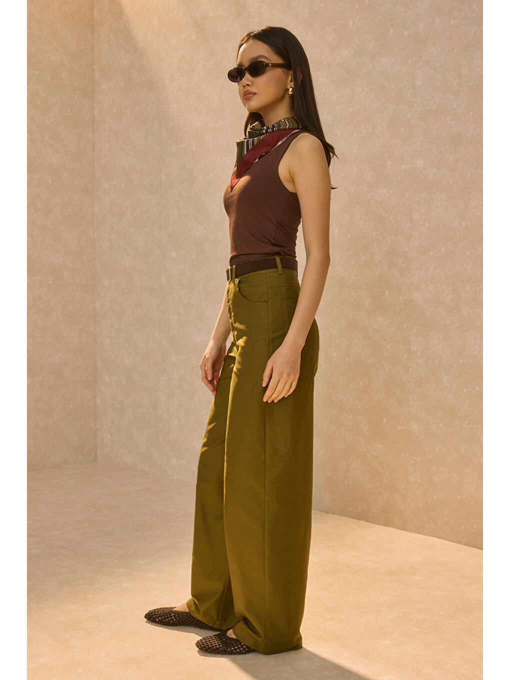 Gabardin Barrel Pantolon Yağ Yeşili-3