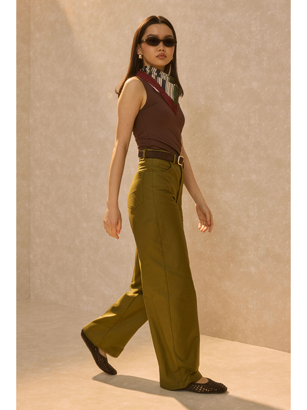 Gabardin Barrel Pantolon Yağ Yeşili-4