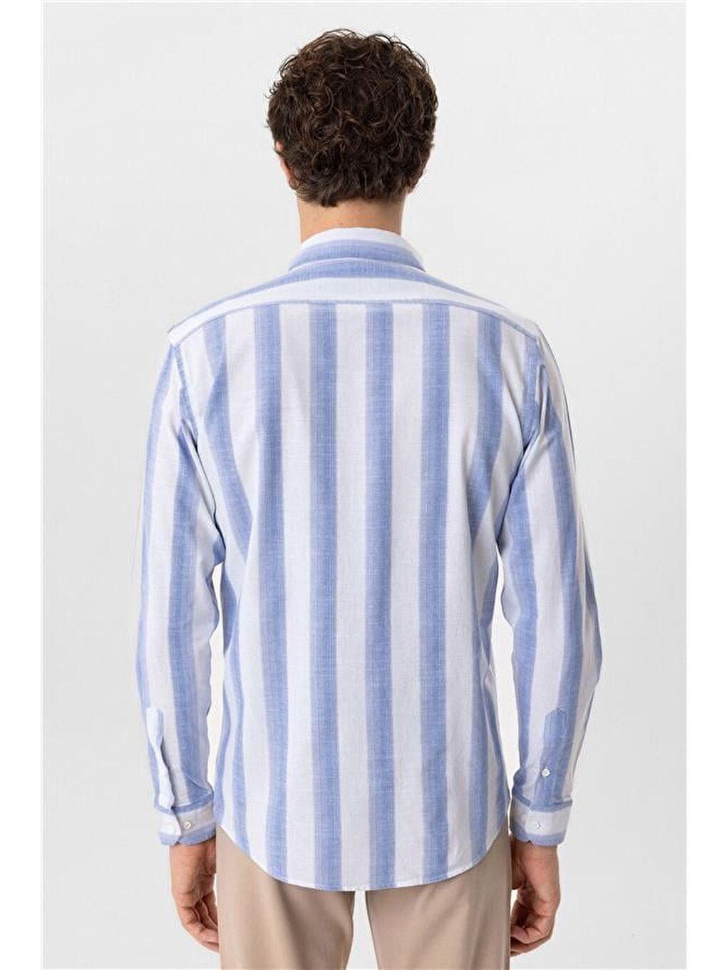 Mavi Slim Desenli Düğmeli Yaka Gömlek-5