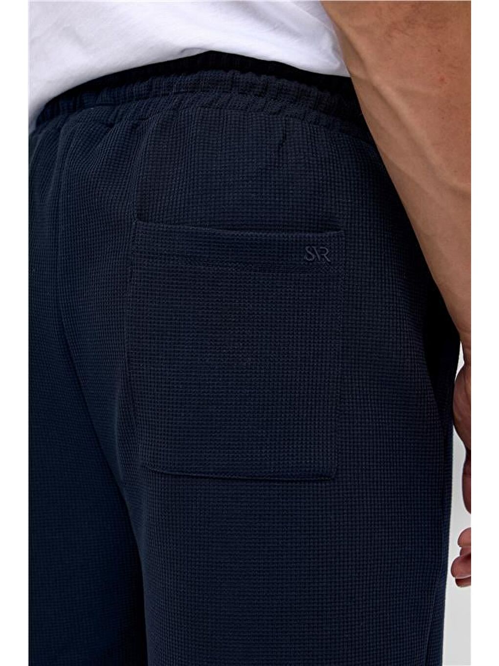 Lacivert Regular Armürlü Örme Şort-5