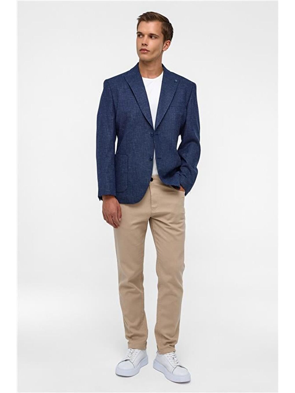 Lacivert Regular Desenli Sivri Yaka 4 Drop Ceket-8