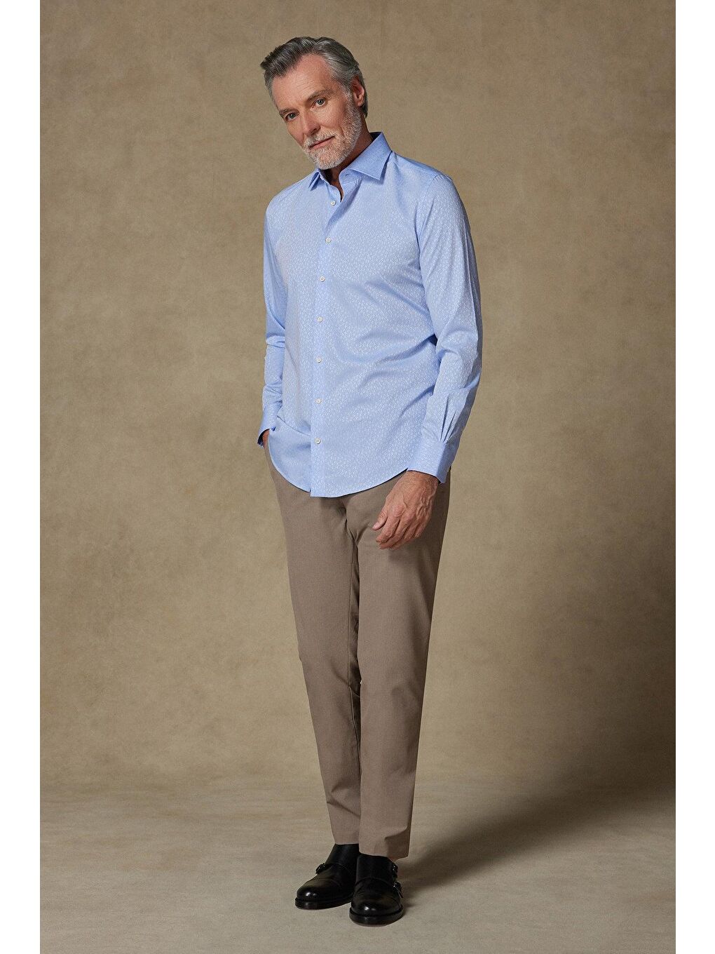 Donatello Jakar Pamuklu Slim Fit Açık Mavi Klasik Yaka Erkek Desenli %100 Pamuk Gömlek-2