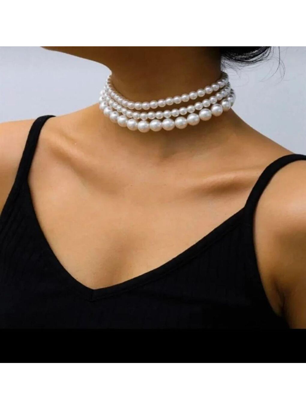 Beyaz Kadın 3lü İnci Choker Kolye