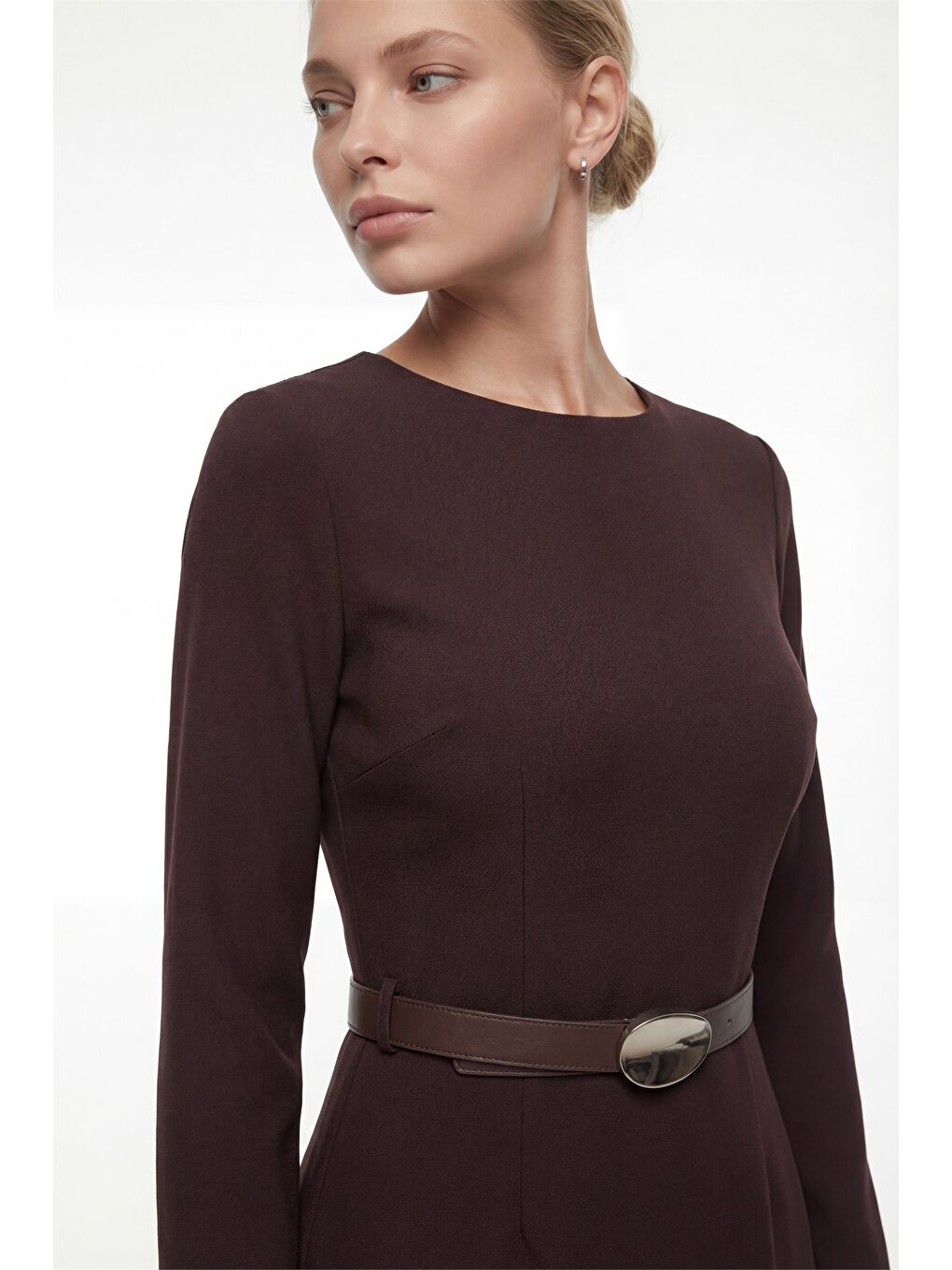 Kadın Kahverengi Kemerli Midi Abiye Elbise-2