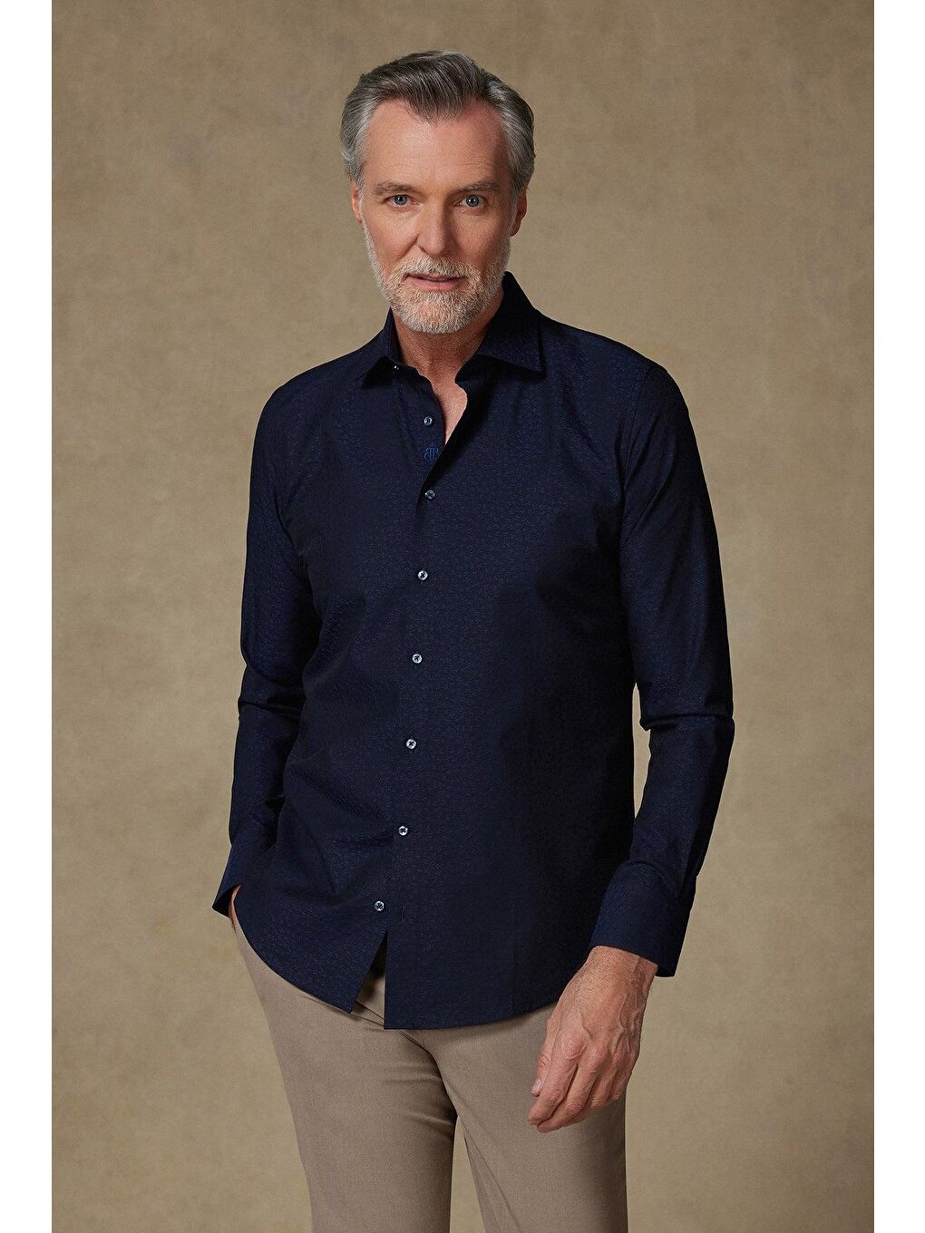 Donatello Jakar Pamuklu Slim Fit Lacivert Klasik Yaka Erkek Desenli %100 Pamuk Gömlek