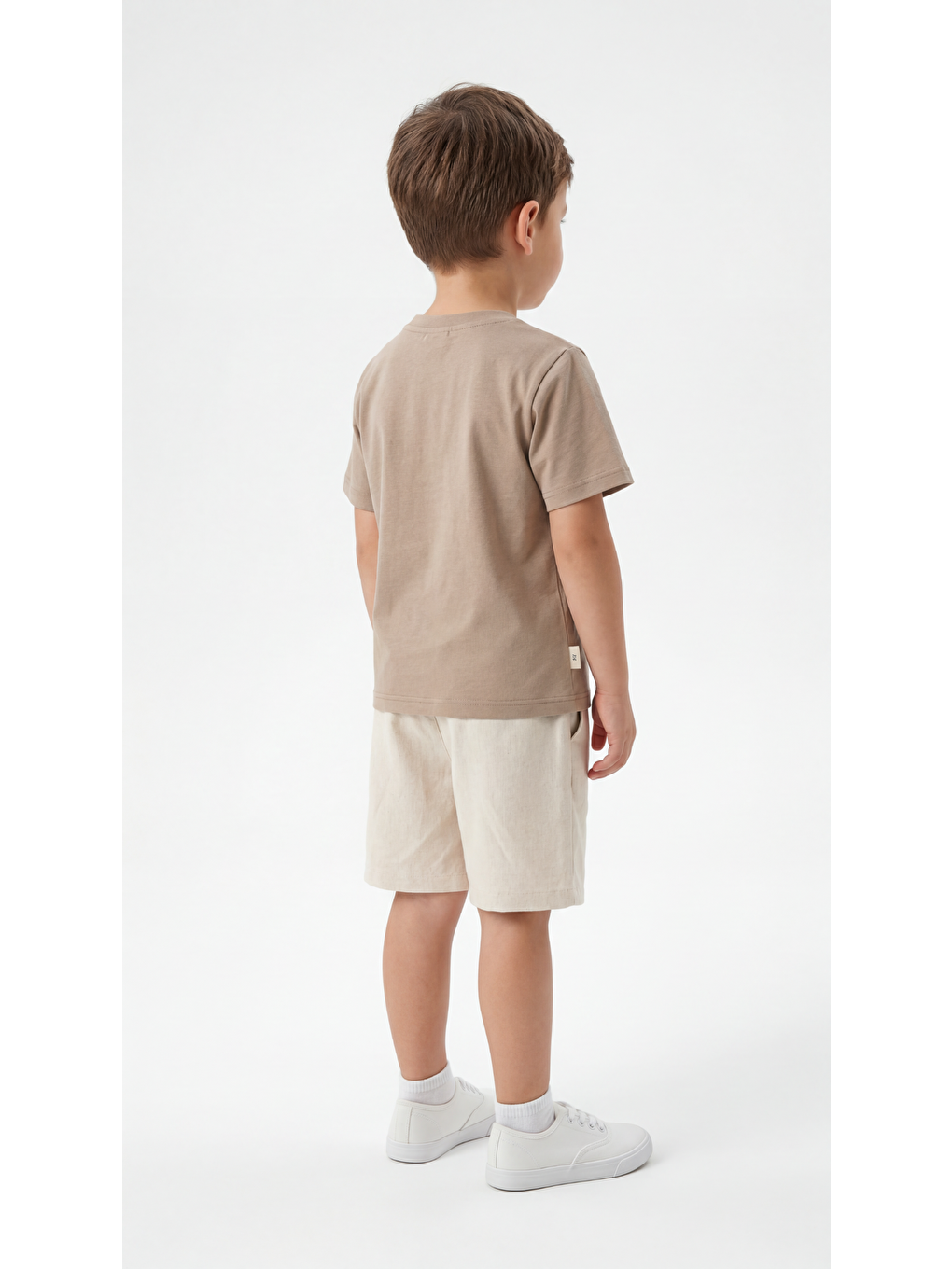 Kahverengi Keten Şortlu Baskılı Cepli Penye Erkek Çocuk Tişört-Şort Takım-3
