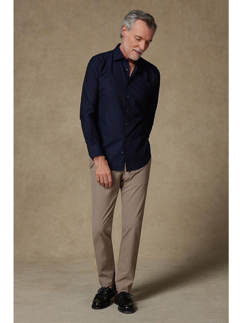 Donatello Jakar Pamuklu Slim Fit Lacivert Klasik Yaka Erkek Desenli %100 Pamuk Gömlek-2