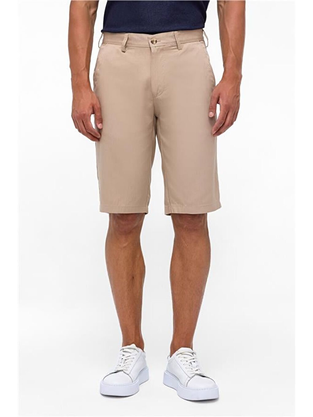 Bej Regular Düz Bermuda Şort-1