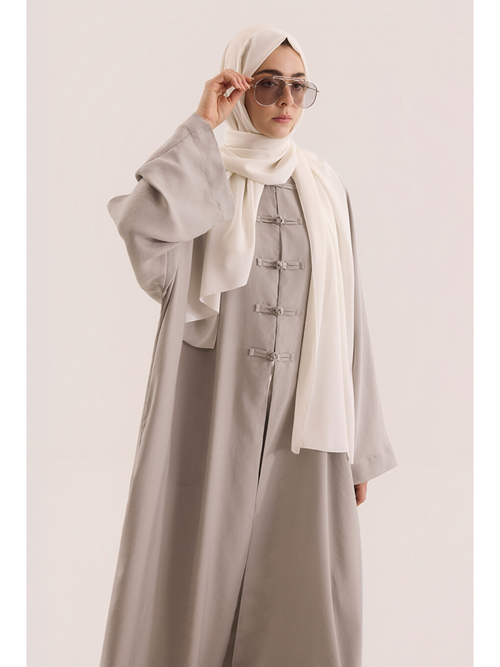 Düğmeli Abaya Gri-1