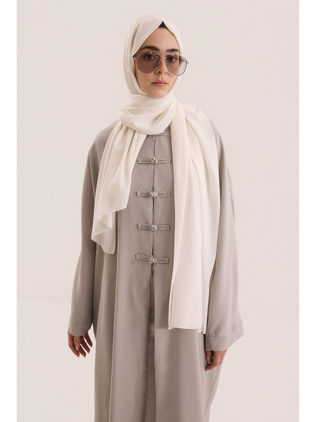 Düğmeli Abaya Gri-2