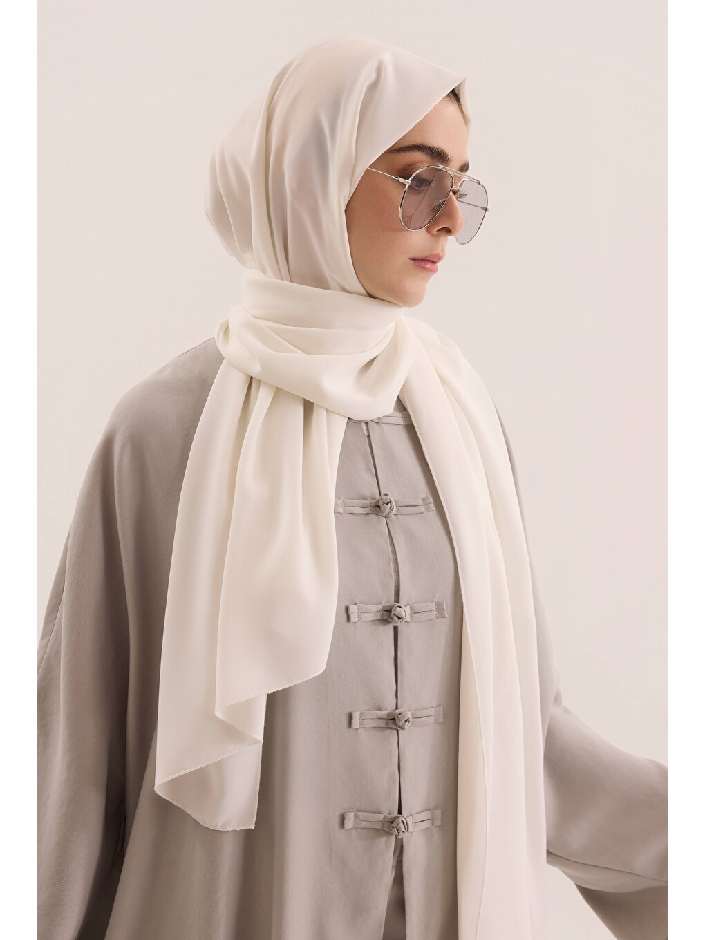 Düğmeli Abaya Gri-3