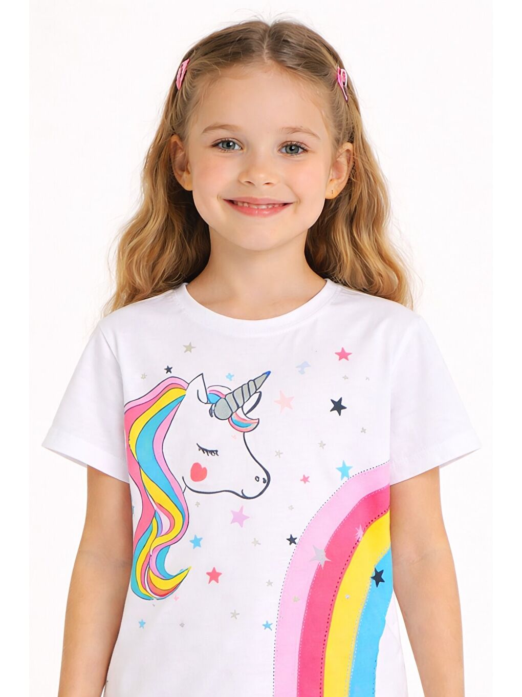 Pembe Somon Baskılı Simli Kız Çocuk Tişörtlü Şortlu Takım 23796-1