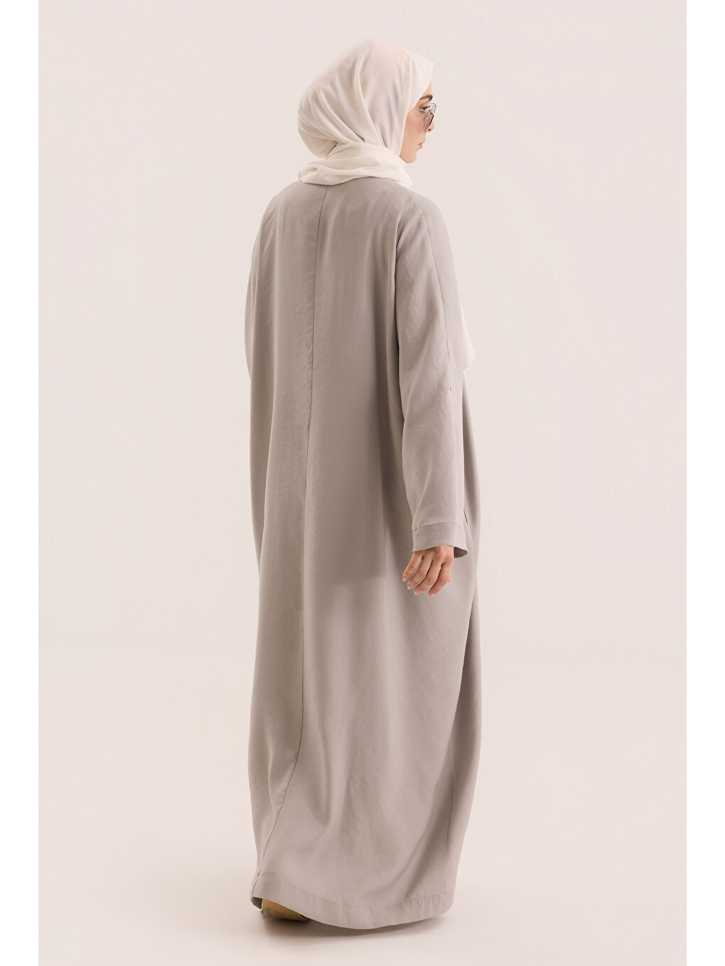 Düğmeli Abaya Gri-4