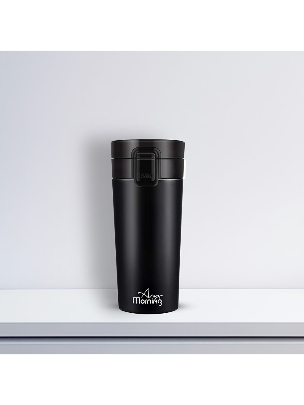 380 ml Paslanmaz Çelik Termos Mug, Tuş Kilitli, Sızdırmaz, Çift Katmanlı, Siyah BA21522-1