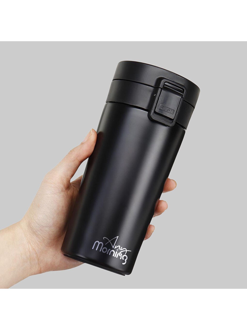 380 ml Paslanmaz Çelik Termos Mug, Tuş Kilitli, Sızdırmaz, Çift Katmanlı, Siyah BA21522-2