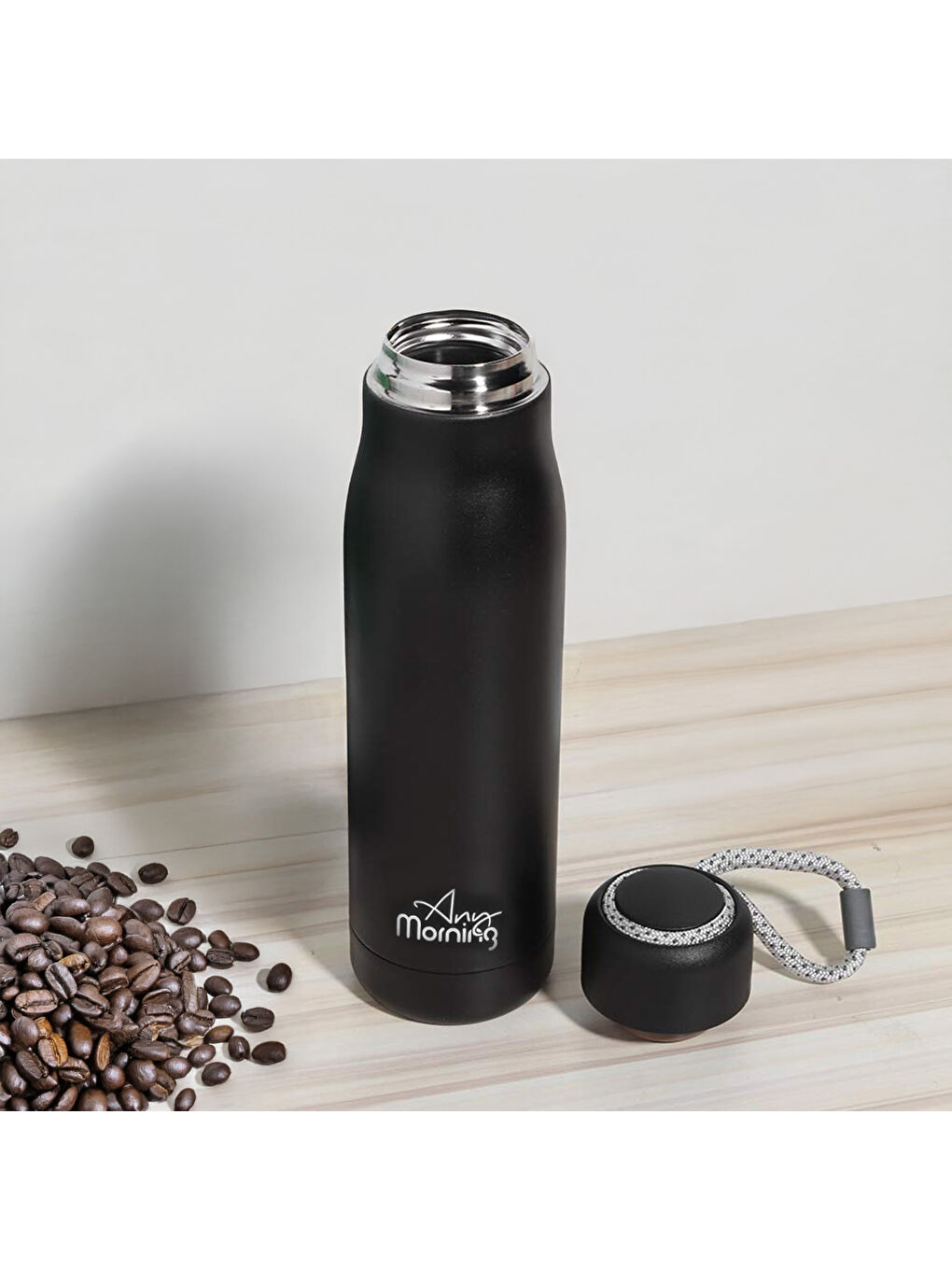 600 ml Paslanmaz Çelik Termos, Çift Katmanlı, Sızdırmaz Kapaklı, Siyah BA21547