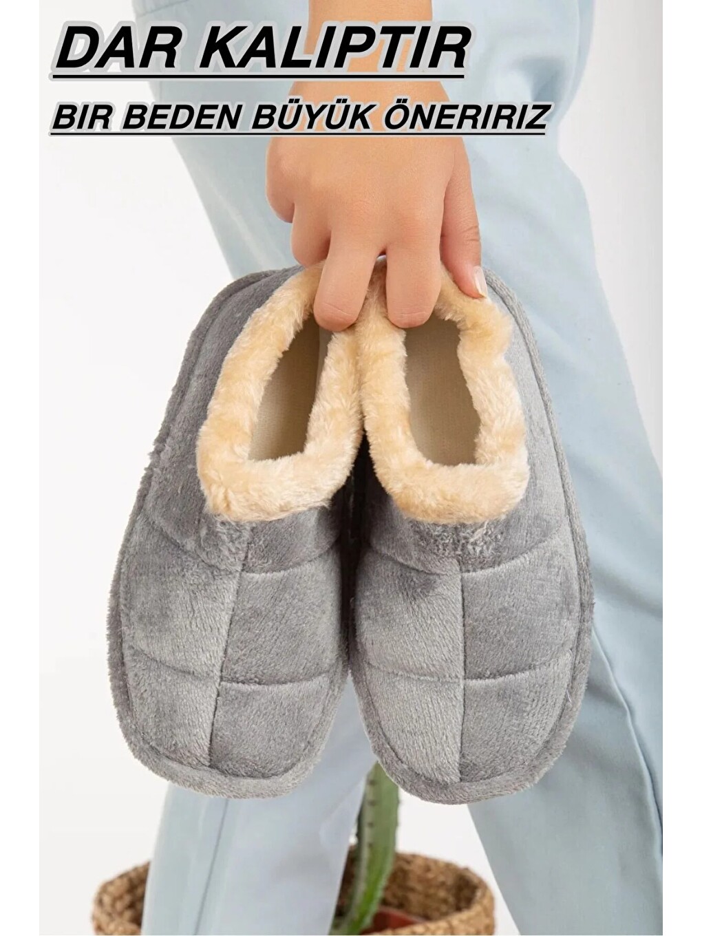 Gri Unisex Pelüş Içi Yünlü Kışlık Panduf Ev Pandufu Lacivert-1