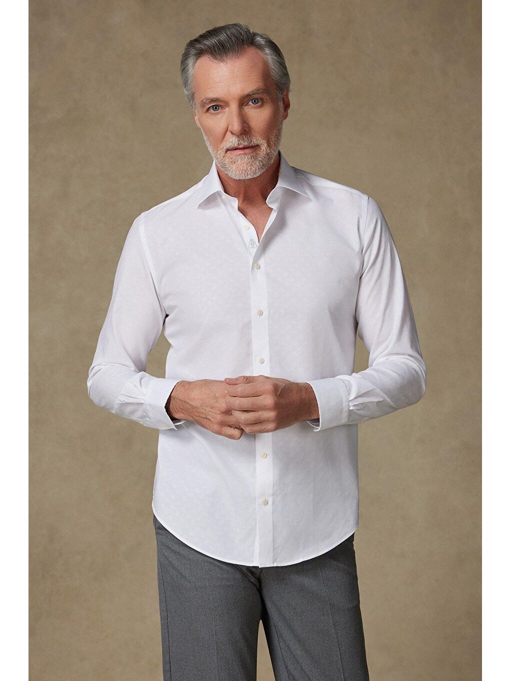 Donatello Jakar Pamuklu Slim Fit Beyaz Klasik Yaka Erkek Desenli %100 Pamuk Gömlek