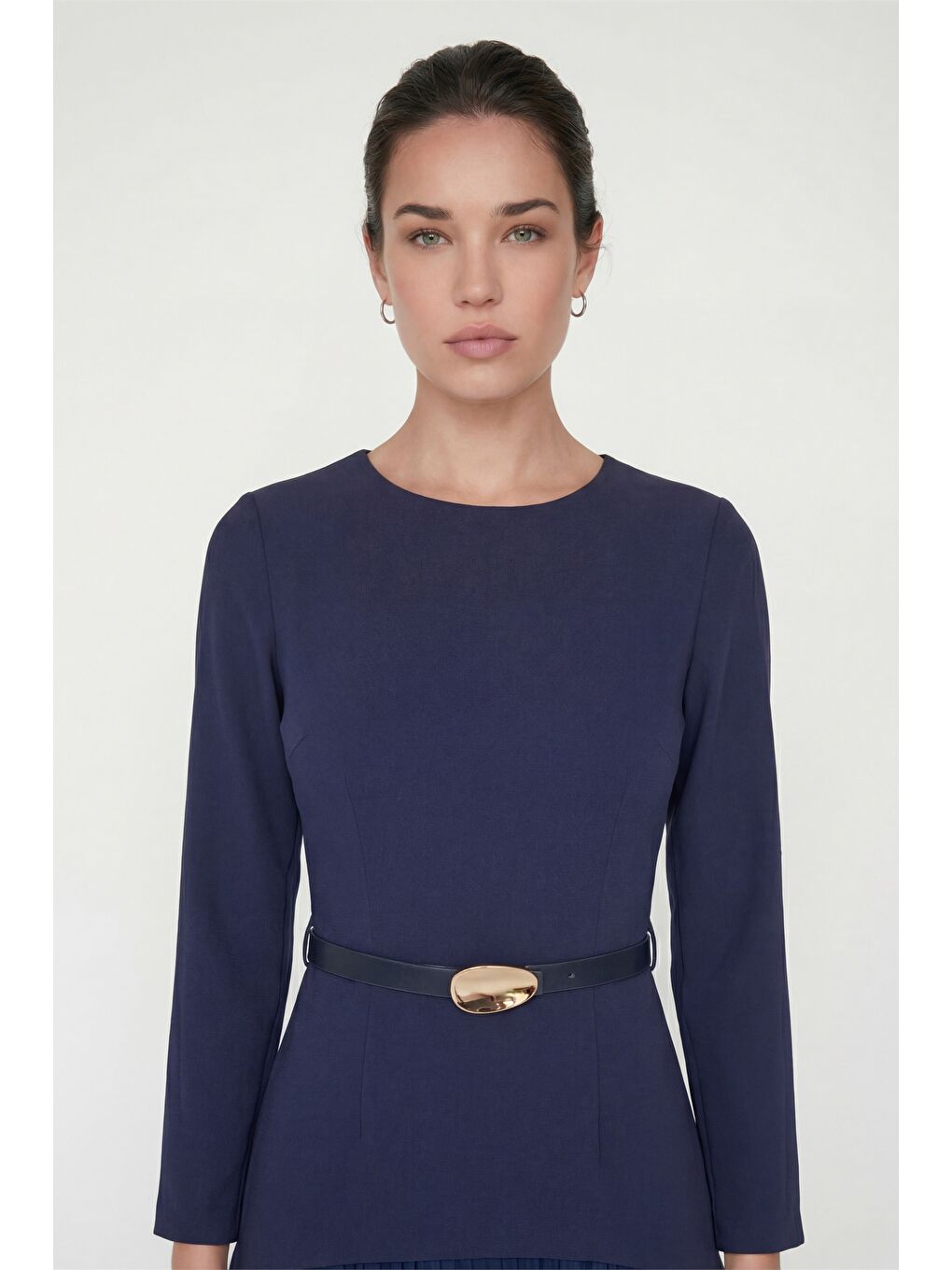 Kadın Lacivert Kemerli Midi Abiye Elbise-2