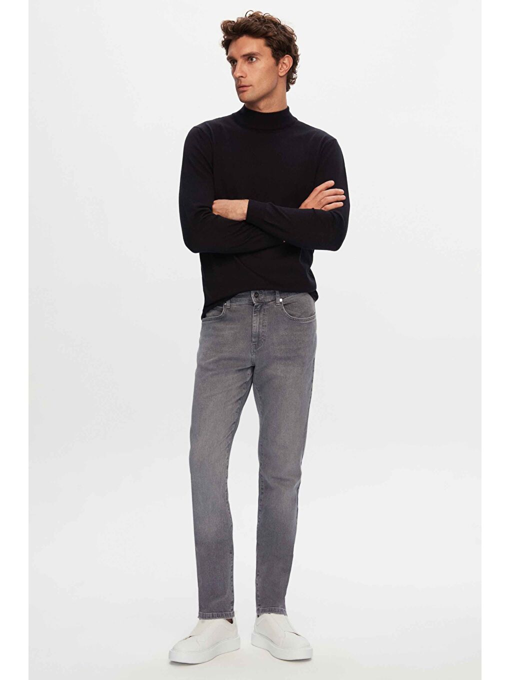 Slim Fit Gri Düz Jean Beş Cepli Elastanlı Yıkamalı Denim Pantolon-2