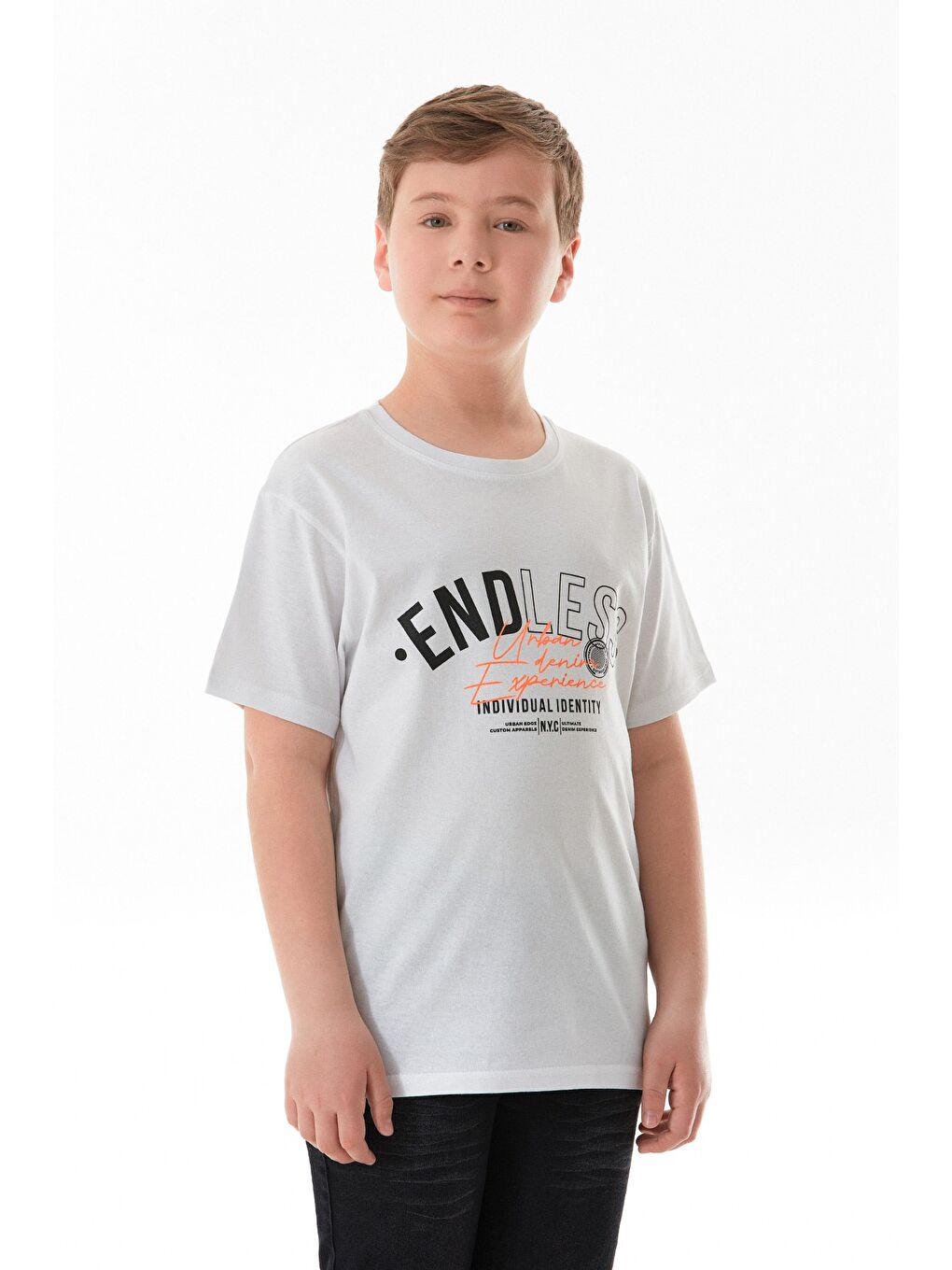 Beyaz Endless Yazı Baskılı Erkek Çocuk Tişört-3