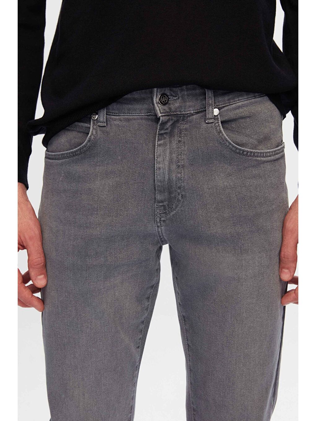 Slim Fit Gri Düz Jean Beş Cepli Elastanlı Yıkamalı Denim Pantolon-3