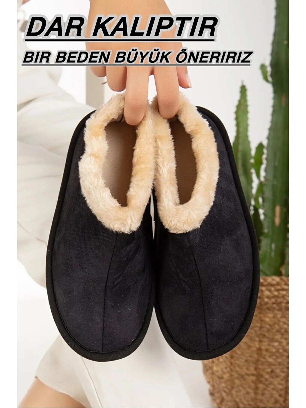 Siyah Unisex Pelüş Içi Yünlü Kışlık Panduf Ev Pandufu Lacivert-3